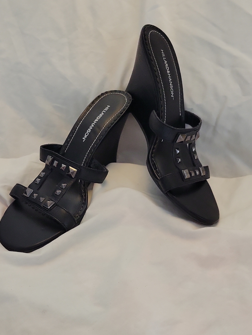Hillard & Hanson 'Hannah' Black Studded Mule Wedge Sandals